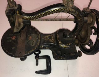 ANTIQUE EARLY HANDCRANK SEWING MACHINE Stenciled Quality Design Museum Find 3