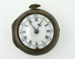 Pair Cased Silver Verge Fusee Pocket Watch Circa 1750 Chas.  Bilfield London RUNS 11