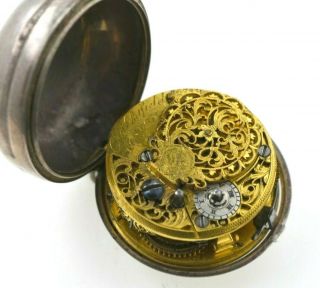 Pair Cased Silver Verge Fusee Pocket Watch Circa 1750 Chas.  Bilfield London RUNS 3