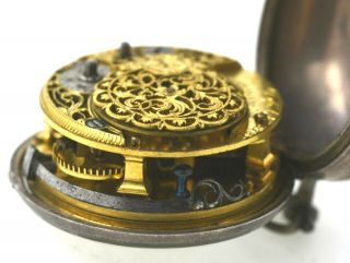 Pair Cased Silver Verge Fusee Pocket Watch Circa 1750 Chas.  Bilfield London RUNS 4