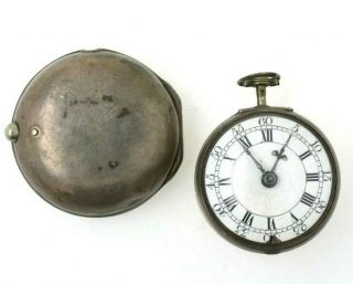 Pair Cased Silver Verge Fusee Pocket Watch Circa 1750 Chas.  Bilfield London RUNS 5