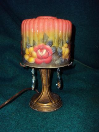 Vintage Puffy Flower Reverse Painted Lamp Pairpoint?