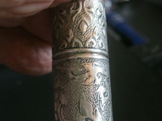 ANTIQUE VINTAGE STERLING SILVER NEEDLE CASE ORNATE 2.  5 inch 2