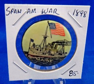 1898 Spanish American War Uss Maine Pin Pinback Button 1 1/4 "