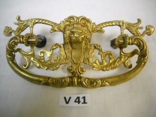 Antique Cast Brass Figural Lions Head Drawer Pull