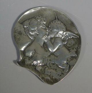 Antique Art Nouveau Pewter Pin Dish Wmf? 224 Woman Kissing Cherub