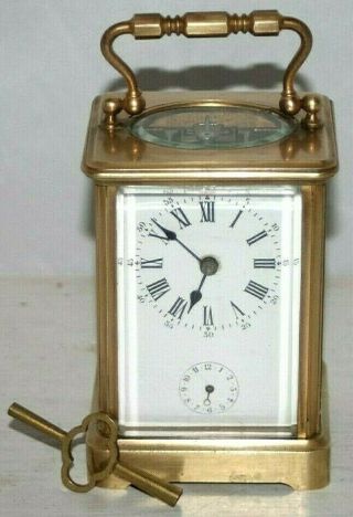 Antique 19thc.  Heavy French Carriage Clock W/ Alarm & Enameled Porcelain Dial.  A