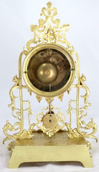 Antique 19th c French Gilt Pierced Bronze Mantle Clock Garniture Set 10
