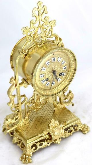 Antique 19th c French Gilt Pierced Bronze Mantle Clock Garniture Set 5
