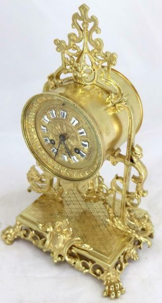 Antique 19th c French Gilt Pierced Bronze Mantle Clock Garniture Set 6
