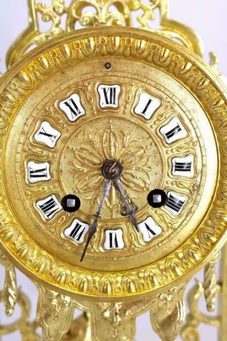 Antique 19th c French Gilt Pierced Bronze Mantle Clock Garniture Set 7