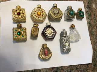 11 Czech Czechoslovakia Glass Miniature Perfume Bottles Jeweled Filigree 16