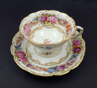 Antique Wehsner Dresden Tea Cup & Saucer Floral Pedestal Base " A "