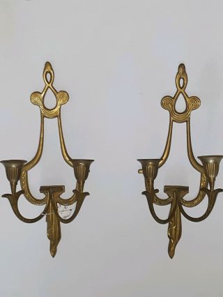 Pair Vintage Solid Brass Wall Sconce Dual Candle Holder