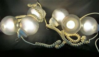 Unusual String Of 6 Vintage Mid Century Mod Industrial Hanging Lights Lamps