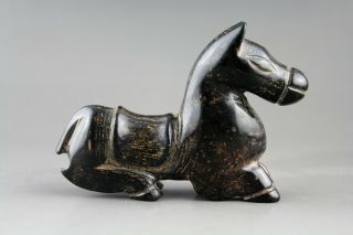 3.  5  Chinese old black jade hand - carved horse statue collect 0352 2