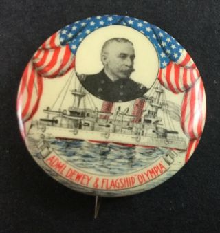 C1900 Admiral Dewey Flagship Olympia 1 1/4 " Pinback Button Spanish American War