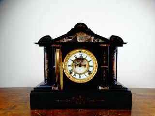 Antique Victorian Mantel Clock by Ansonia in Black Slate & Marble Striking 8 Day 2