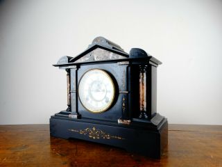 Antique Victorian Mantel Clock by Ansonia in Black Slate & Marble Striking 8 Day 5