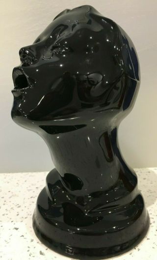 Black Glazed Art Deco Style Ladies Head Ceramic Sculpture 2