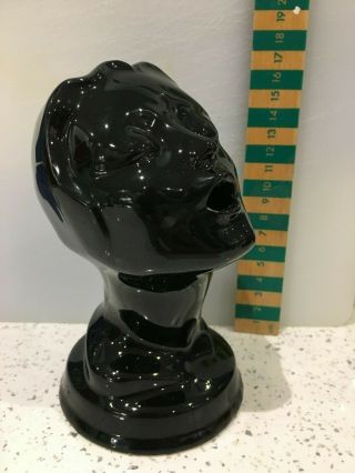 Black Glazed Art Deco Style Ladies Head Ceramic Sculpture 4