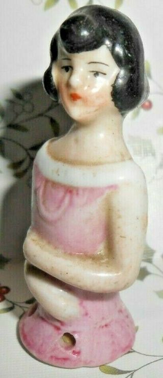 Vintage Hand Painted Porcelain Pin Cushion Doll,  Flapper Era,  Germany 380