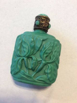 Vintage Czech Czechoslovakia Glass Miniature Perfume Bottle Malachite Iris 5