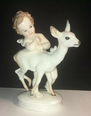 Exquisite.  Rosenthal.  Boy Child & Fawn Figurine.  Germany C/1930s.  M.  H.  Fritz