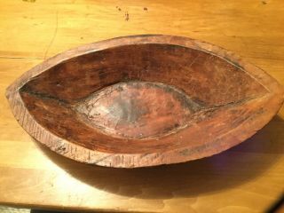 Antique Primitive Hand Carved Wooden Dough Bowl Trough Patina Early 15 X 8.  5 In