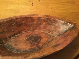 ANTIQUE PRIMITIVE HAND CARVED WOODEN DOUGH BOWL TROUGH Patina Early 15 x 8.  5 In 4