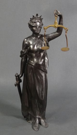 Antique Pewter Themis Goddess Divine Order Law Justice Figurine Sculpture Statue