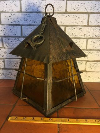 Antique Arts And Crafts Period Wrought Iron Porch Lantern 3