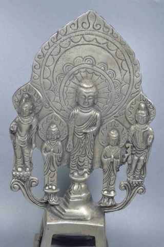 Collectable Decorative Miao Silver Carve Five Buddha Temple Pray Exorcism Statue 2