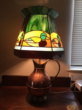 Antique Tiffany Style Stained Glass Shade Featuring Ducks Shade Only No Base