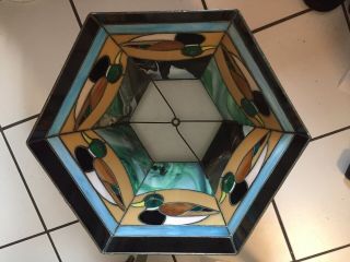 ANTIQUE TIFFANY STYLE STAINED GLASS SHADE FEATURING DUCKS SHADE ONLY NO BASE 2