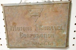 Antique Brass Plaque Motors Insurance Corporation York,  N.  Y.