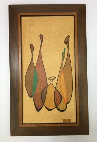 Vintage Robert Lyons Framed Print Art Mid - Century Modern 14 X 24 " Wood Frame