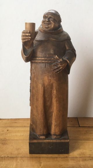 Vintage Wood Carved Monk L.  B.  Vienna 13” Tall Drinking Statue Figure
