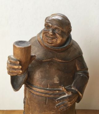 Vintage Wood Carved Monk L.  B.  Vienna 13” Tall Drinking Statue Figure 2