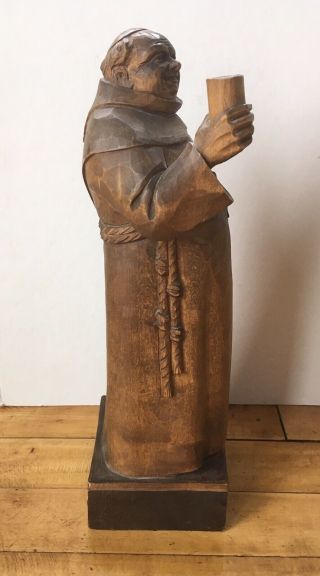Vintage Wood Carved Monk L.  B.  Vienna 13” Tall Drinking Statue Figure 3