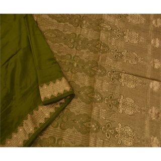 Sanskriti Vintage Green Saree Pure Silk Woven 5 Yd Fabric Craft Premium Sari