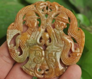 Chinese Ancient Old Hard Jade Hand - Carved Pendant Necklace Fairchild M004