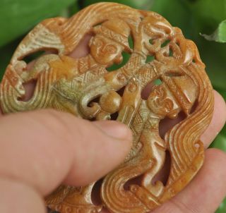 Chinese ancient old hard jade hand - carved pendant necklace Fairchild M004 4
