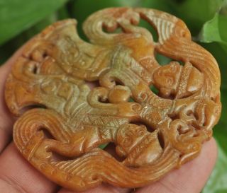 Chinese ancient old hard jade hand - carved pendant necklace Fairchild M004 5