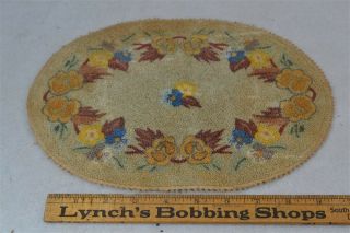 Antique Silk Hooked Oval Mat Doll House Rug 11.  5 In.  Beige Vg