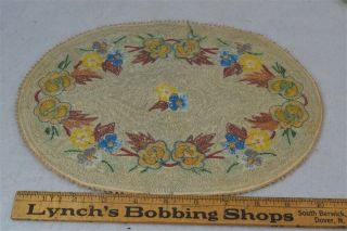 antique silk hooked oval mat doll house rug 11.  5 in.  beige vg 3