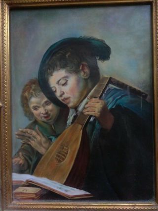 Antique Heinrich Germany Porcelain Plaque Fran Hals 2 Singing Boys with a Lute 2