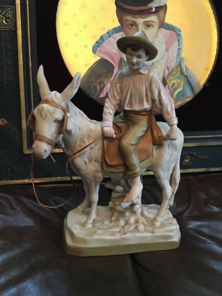Antique Royal Dux Porcelain Figure Statue Boy Riding Donkey Bohemian Finely De