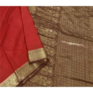 Sanskriti Vintage Red Saree 100 Pure Silk Woven Work Craft Fabric 5 Yd Sari