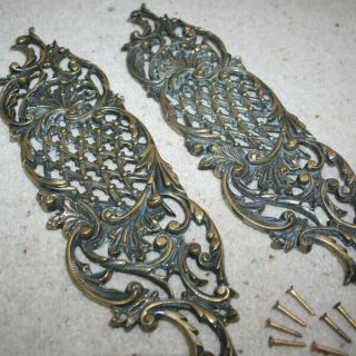 Antique Georgian Brass Door Finger Plates - Decorative Detailed W T & S